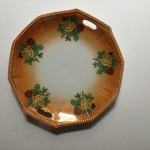 PK unity Germany serving plate orange with yellow and red rose handled